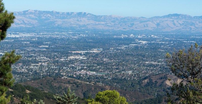 Silicon Valley seen from the hills, with downtown San Jose in the distance.