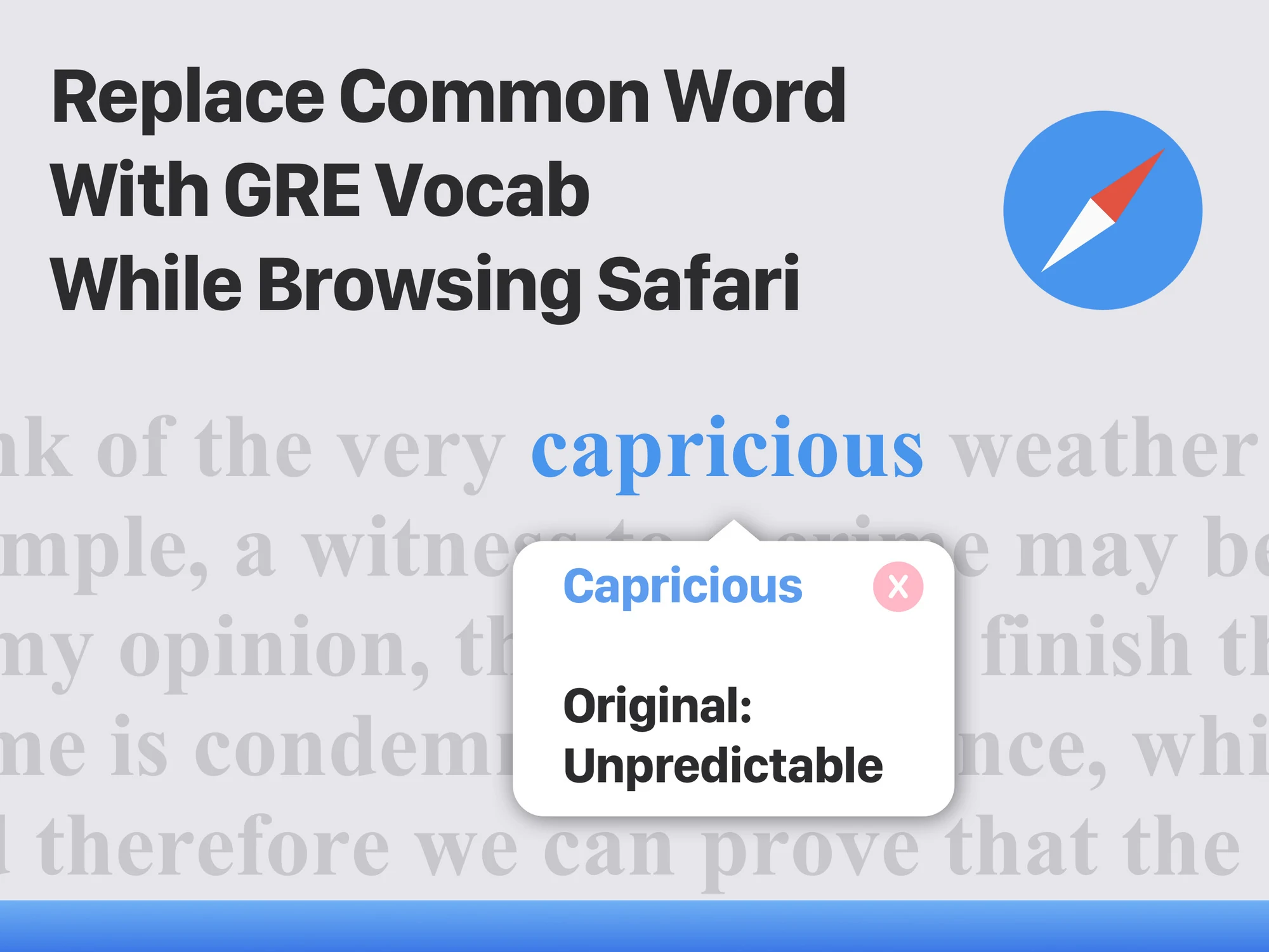 The GREify browser extension replacing common words on a web page with GRE vocabulary