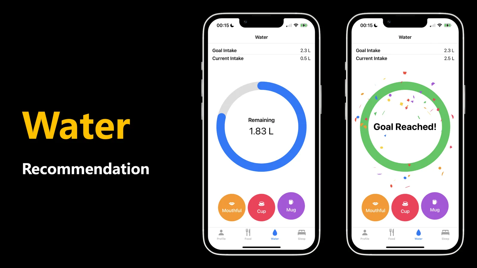 LifePal water intake tracking with progress towards a daily hydration goal