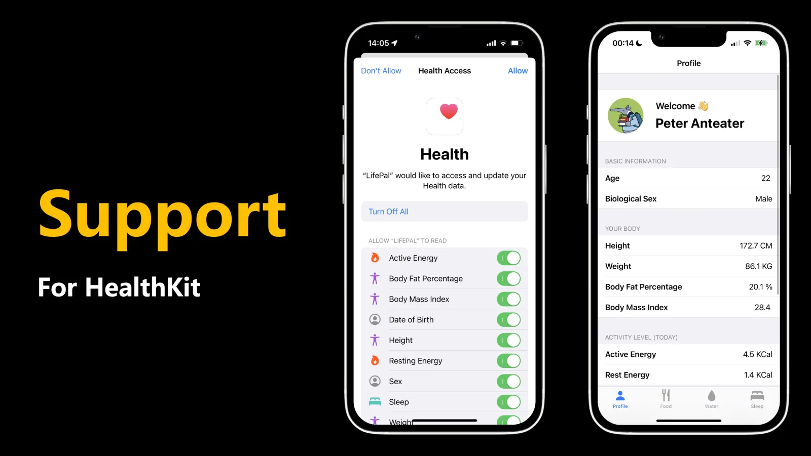 LifePal health data permission screen, which the user can revoke at any time