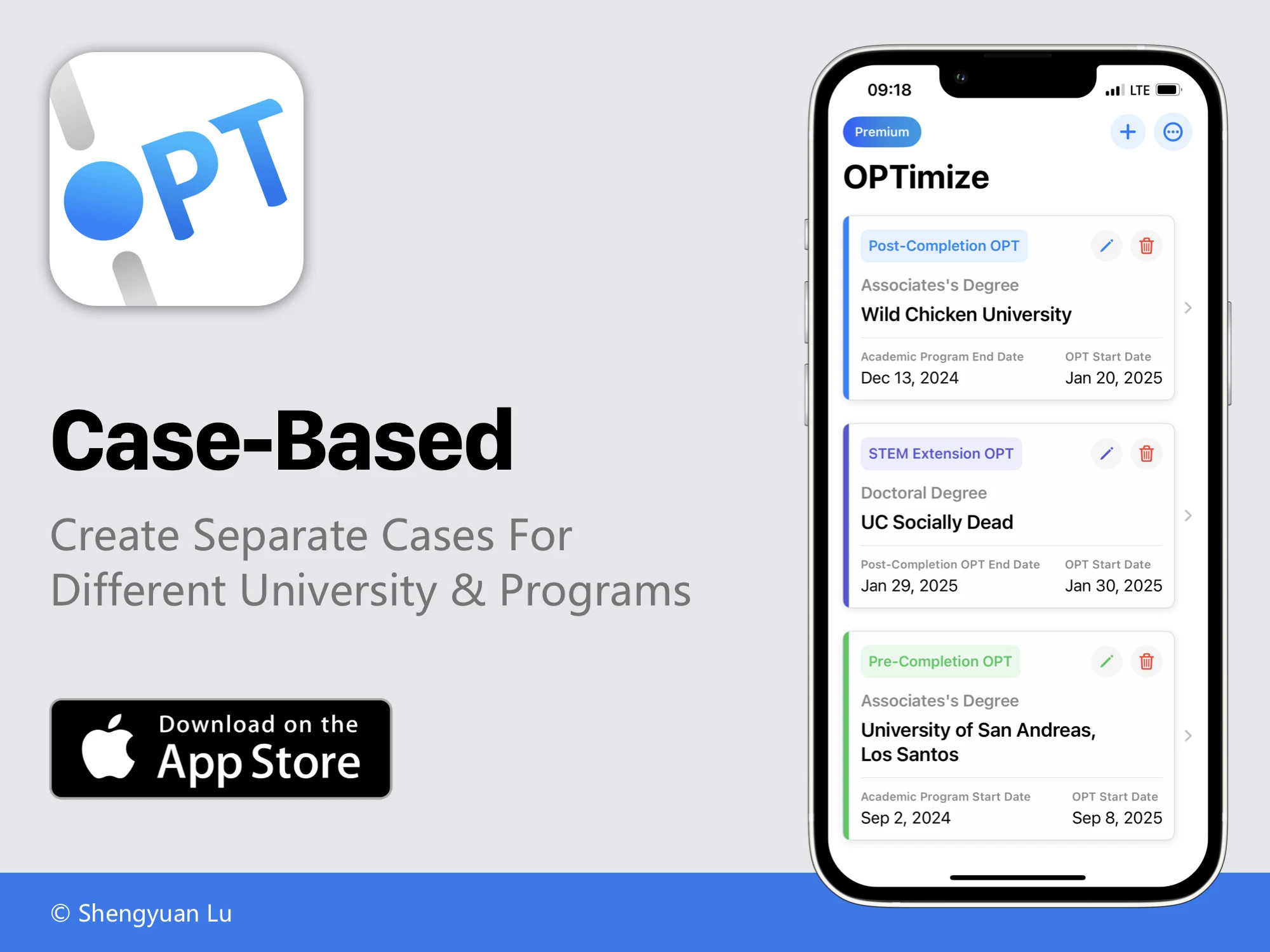 OPTimize case-based planning screen, which builds an OPT plan around the student's own situation