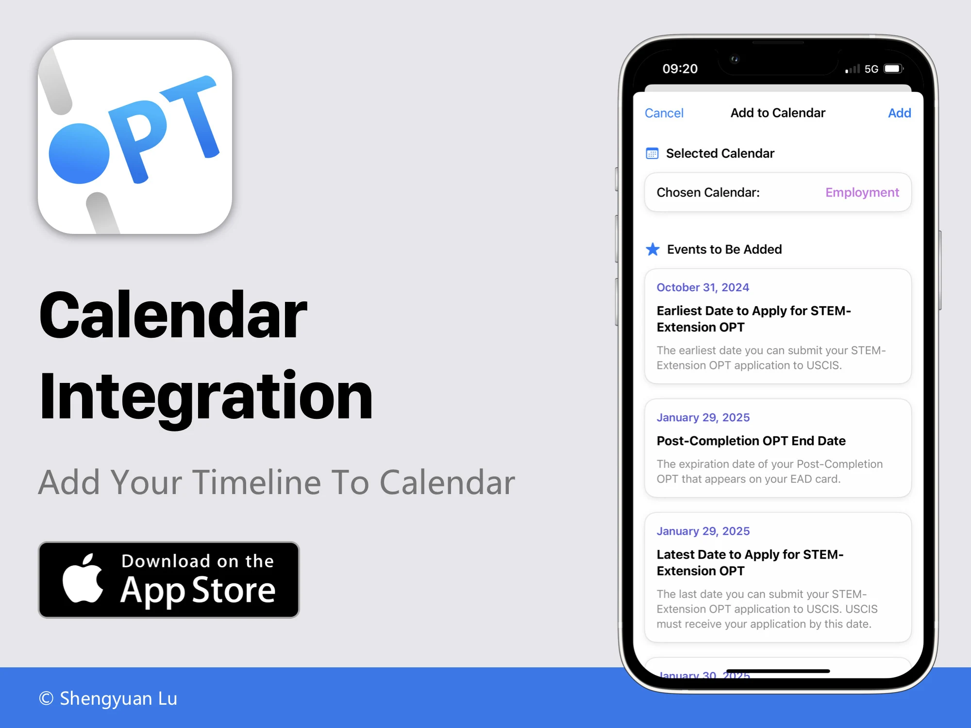 OPTimize calendar integration, adding OPT deadlines to the iPhone calendar