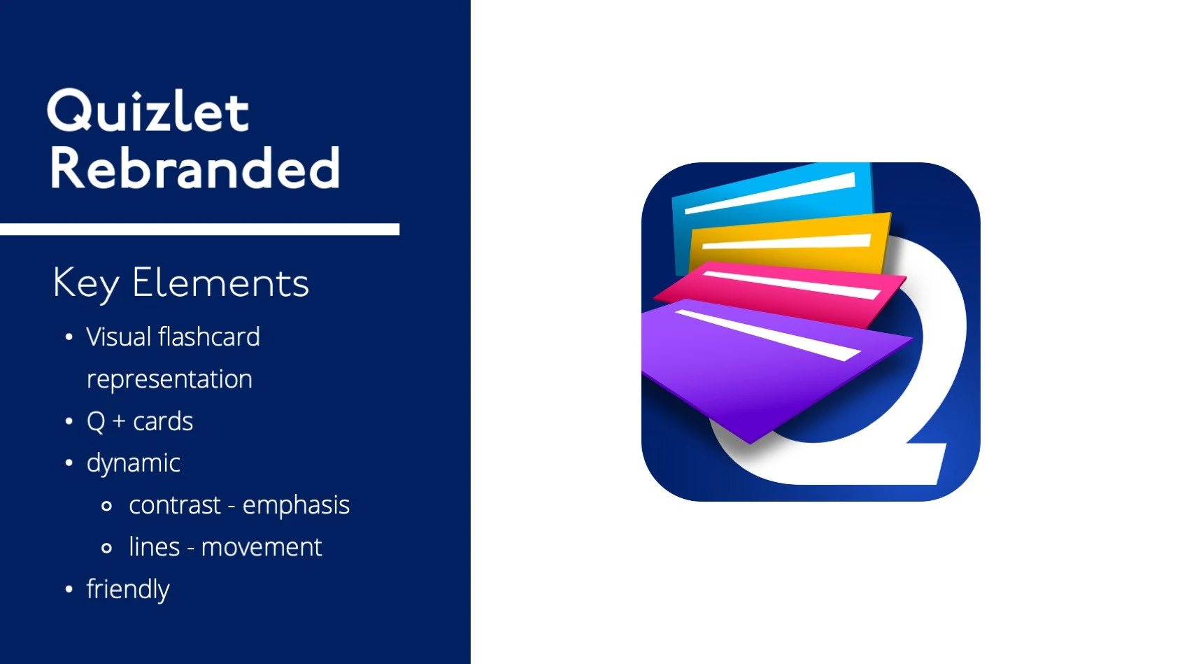 Title slide for Quizlet, A New Brand Identity, by Elissa, Emily, Melissa, and Shengyuan