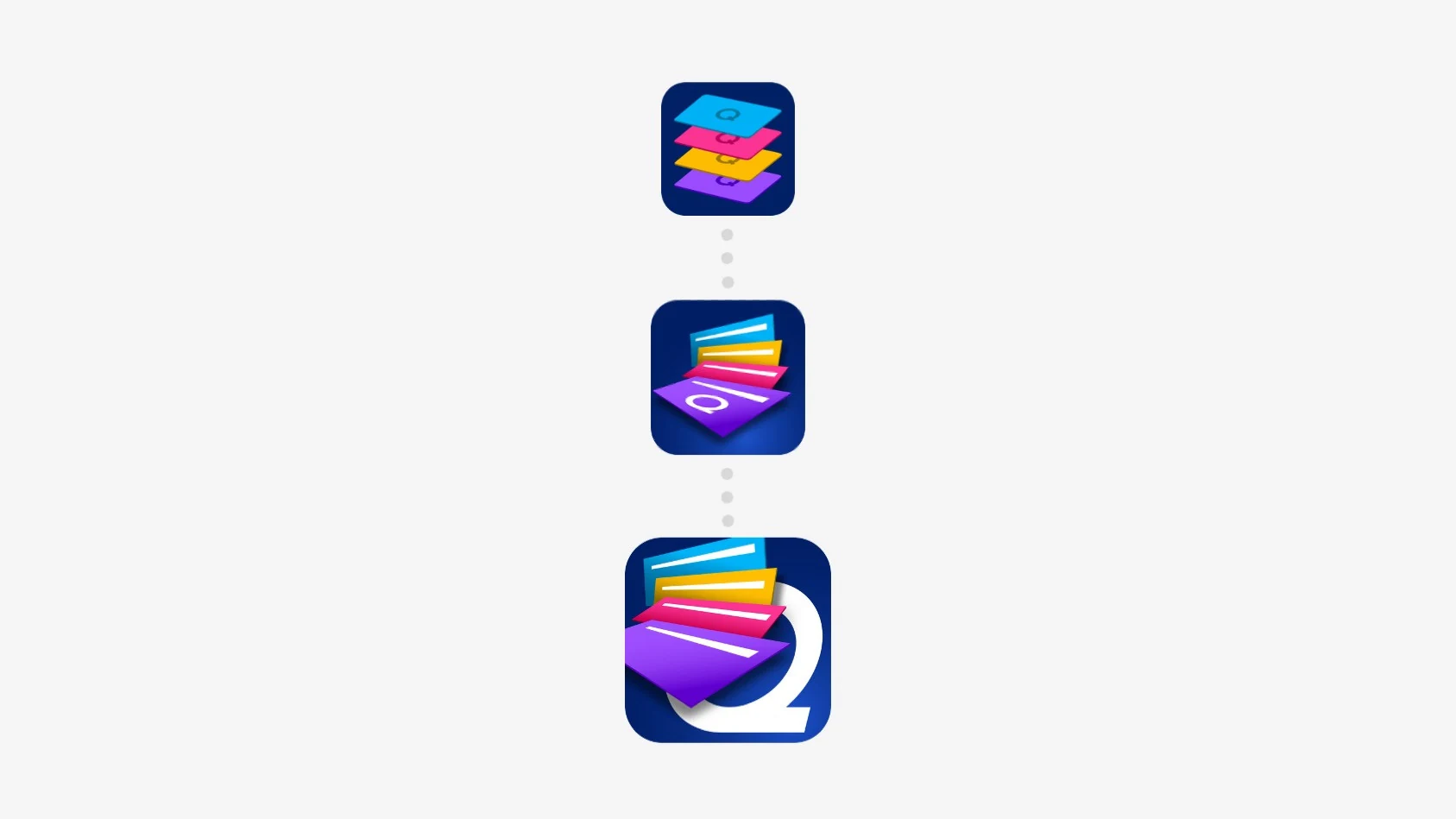 Three iterations of the new Quizlet app icon