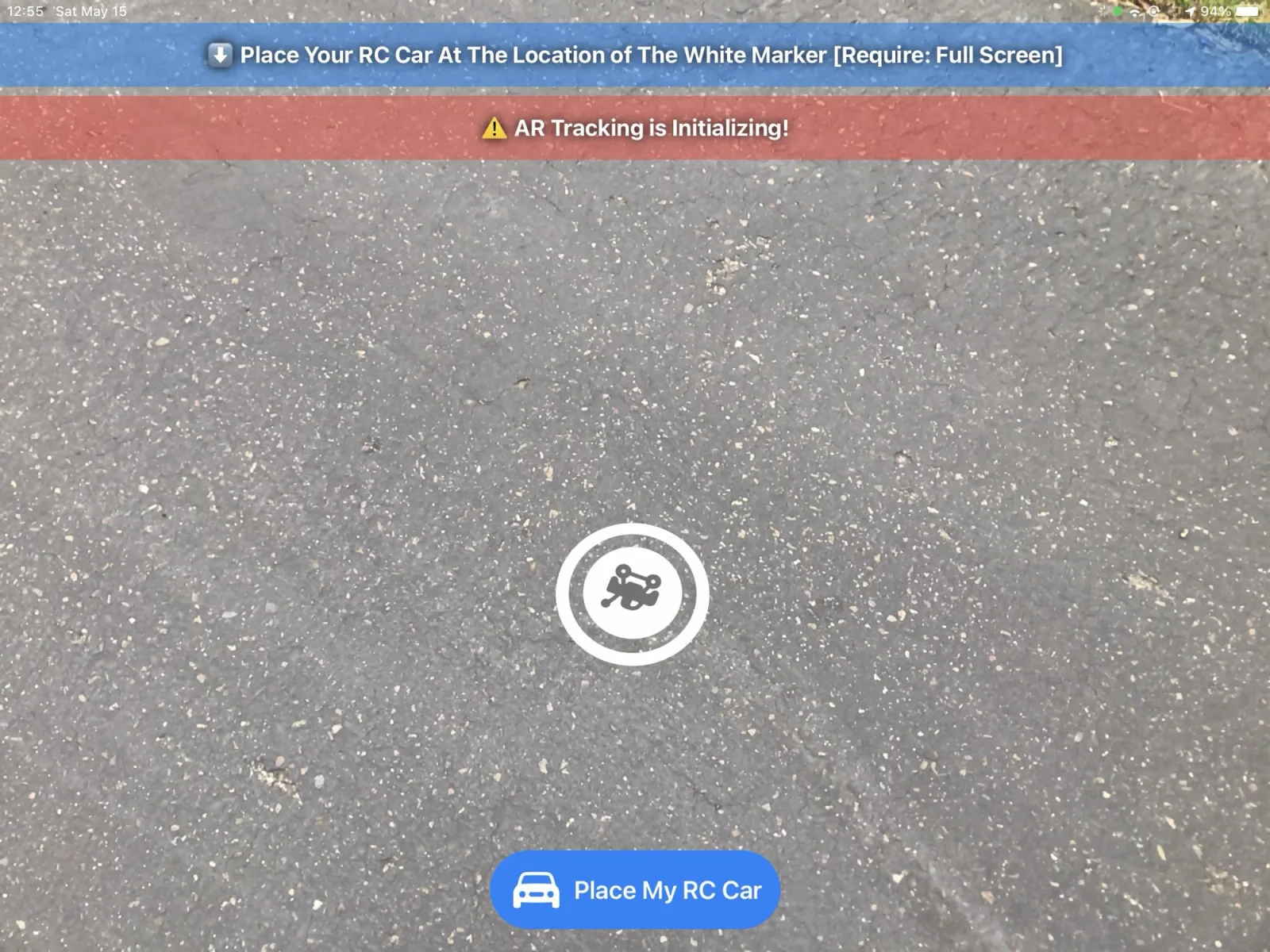 Virtual RC Racer after scanning the area, with the augmented-reality 3D space established