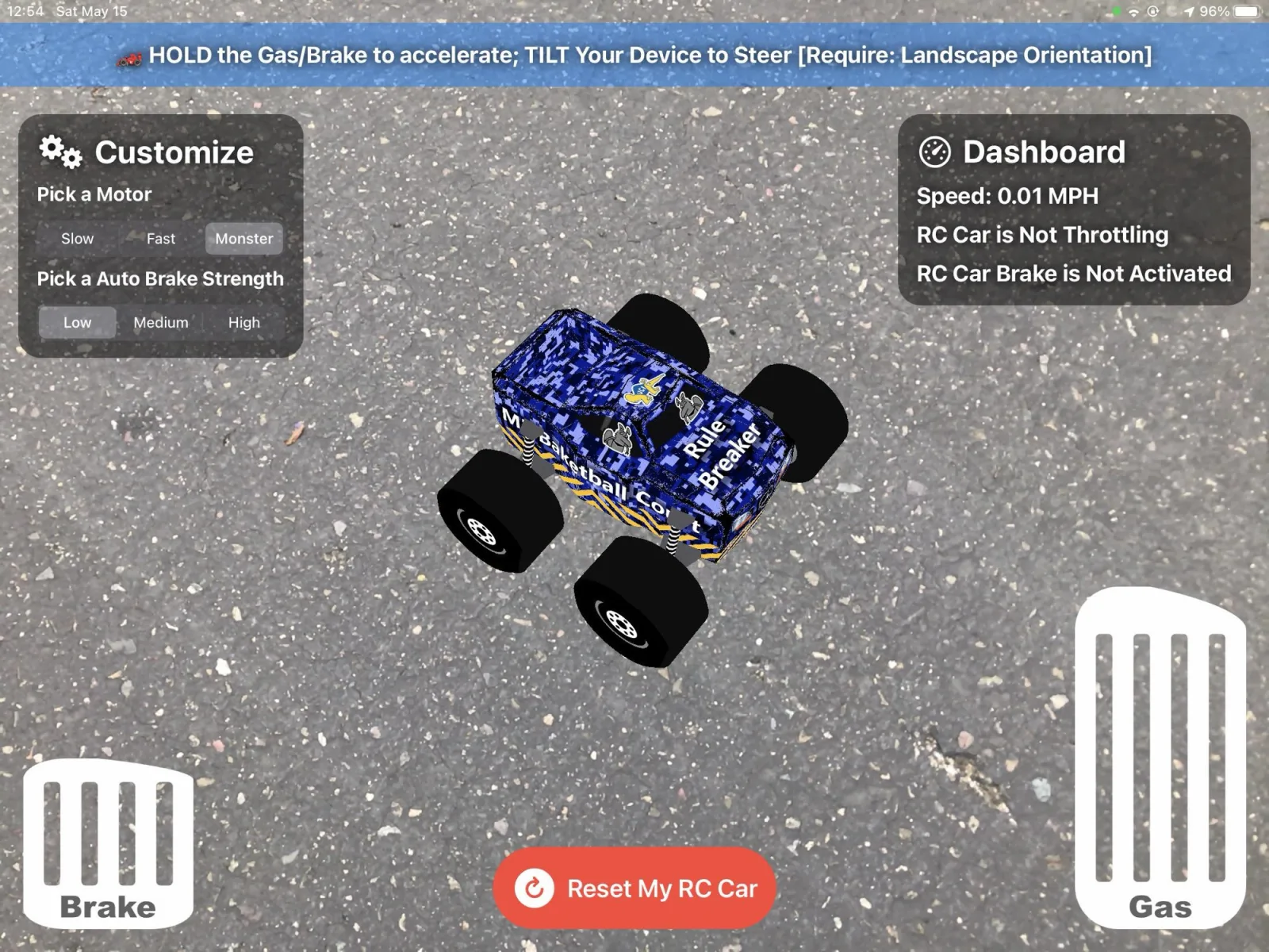 Placing the virtual RC car on the white marker in augmented reality