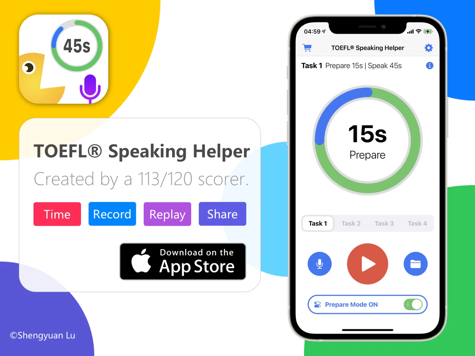 TOEFL Speaking Helper shown on iPhone