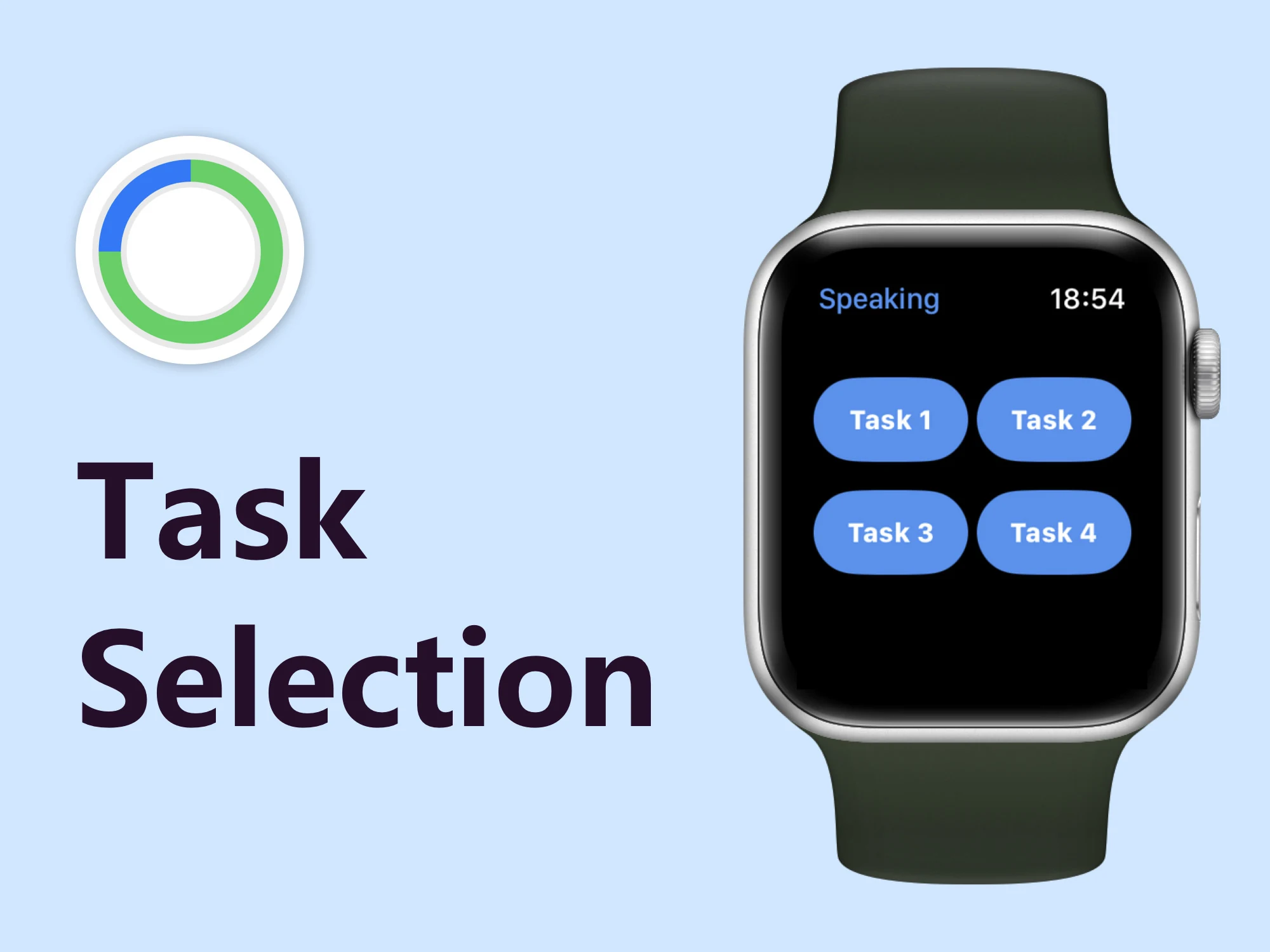 TOEFL Speaking Timer task selection screen on Apple Watch