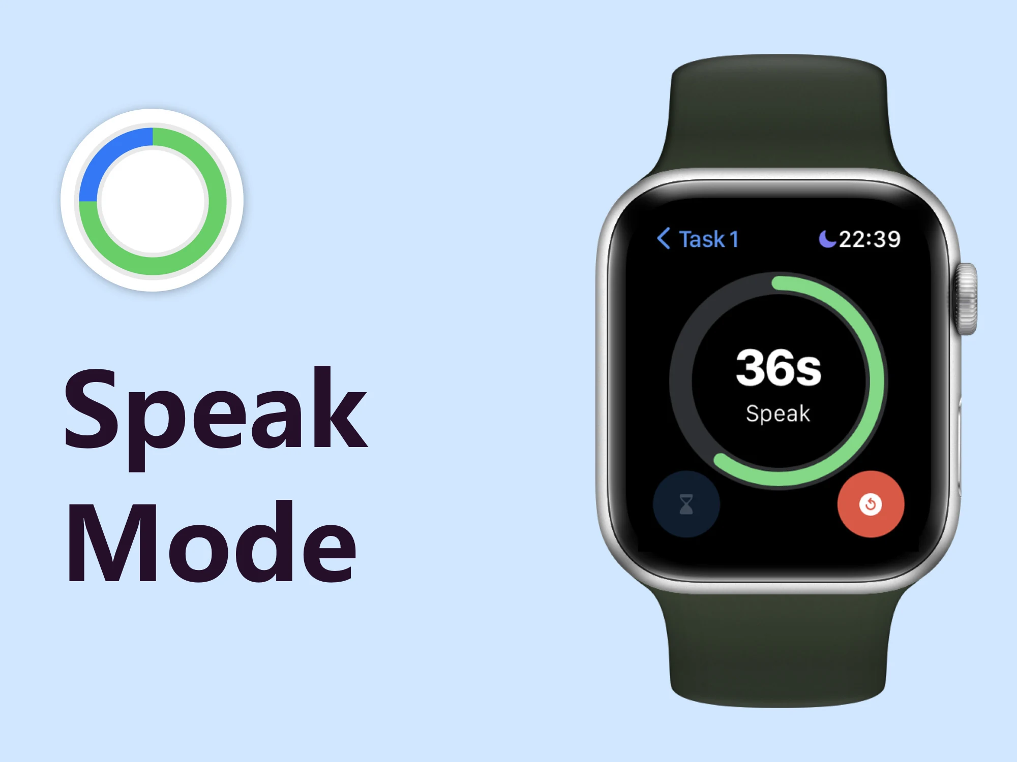 TOEFL Speaking Timer speak mode counting down on Apple Watch