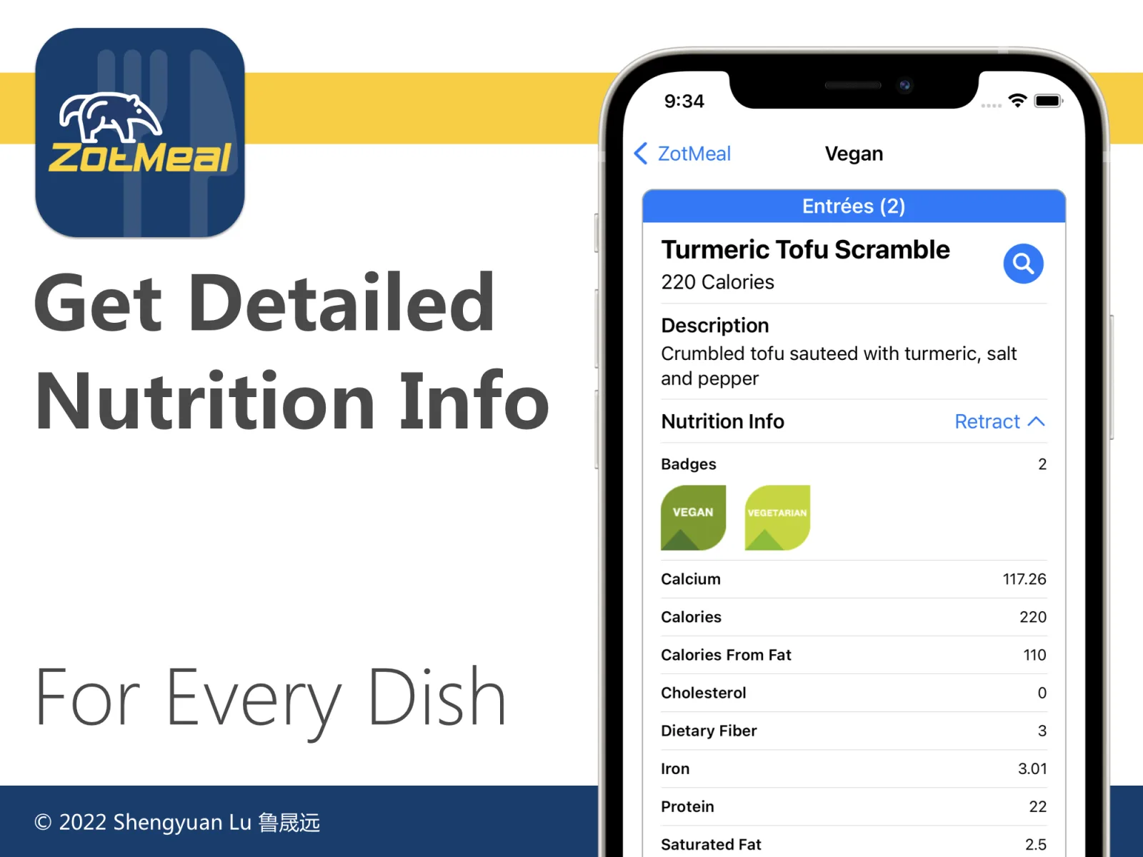 ZotMeal detailed nutrition information for a dining hall menu item