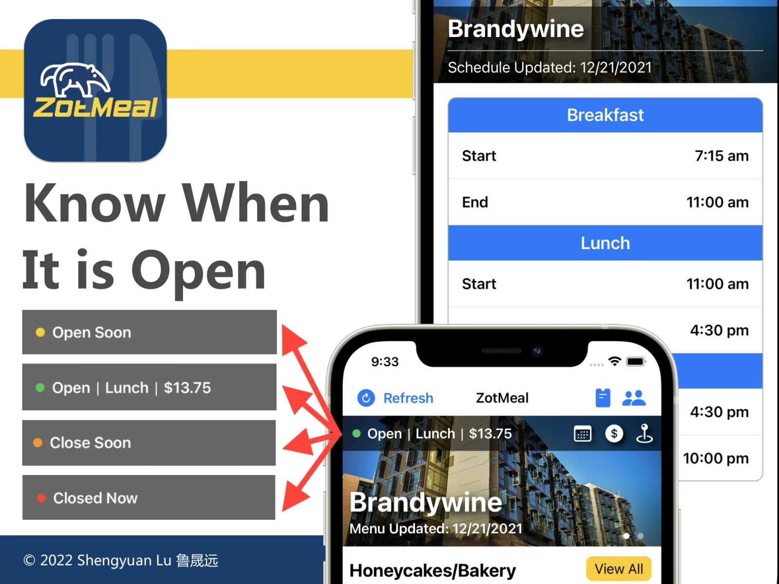 ZotMeal dining hall schedule screen
